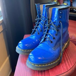 Authentic Dr Martens Blue patent boot.
